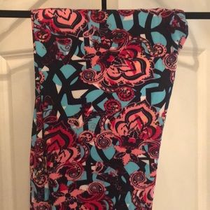 Lularoe Leggings TC Aqua Black Pink Print